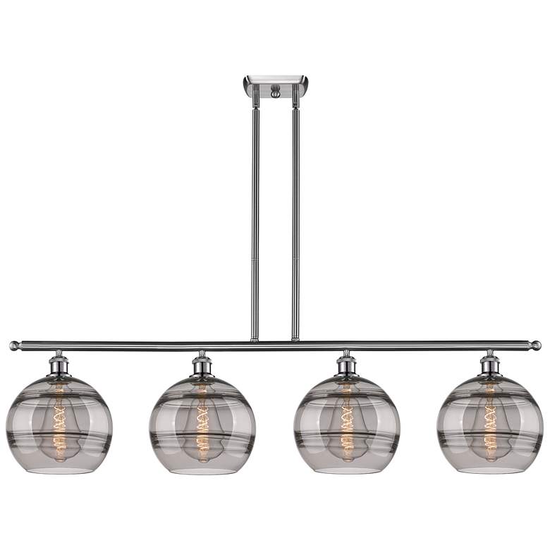 Image 1 Rochester 48.25"W 4-Light Satin Nickel Stem Island Light w/ Smoke Shad