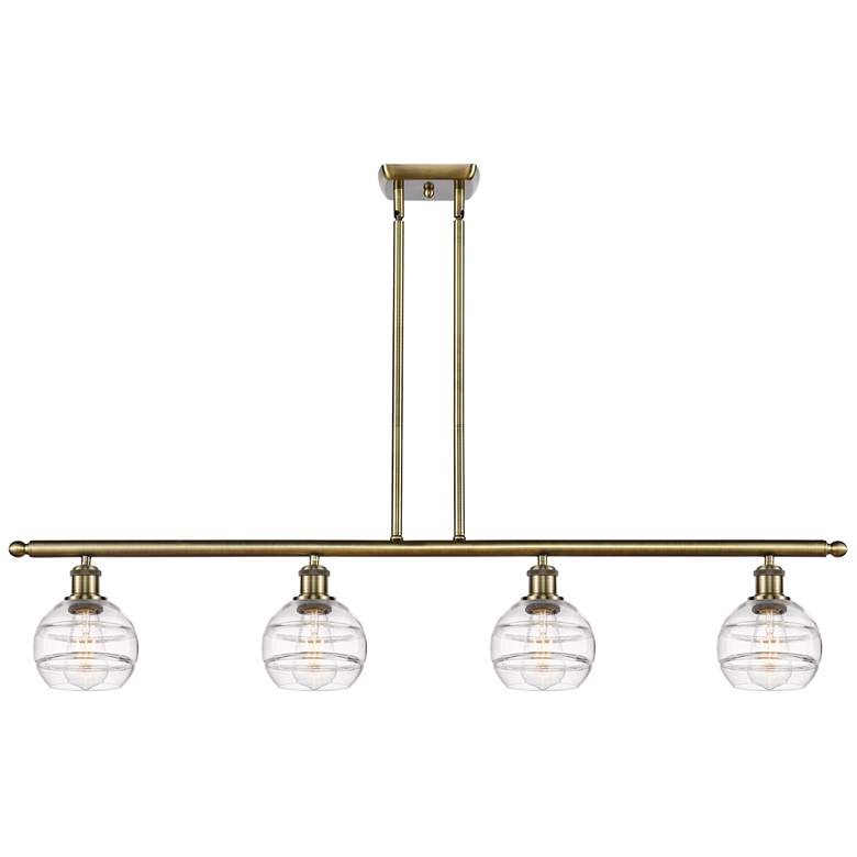 Image 1 Rochester 48"W 4-Light Antique Brass Stem Island Light w/ 6" Clea
