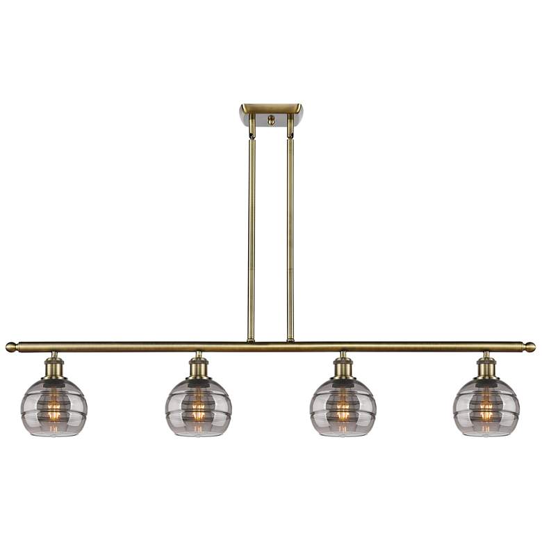 Image 1 Rochester 48"W 4-Light Antique Brass Stem Island Light w/ 6" Smok
