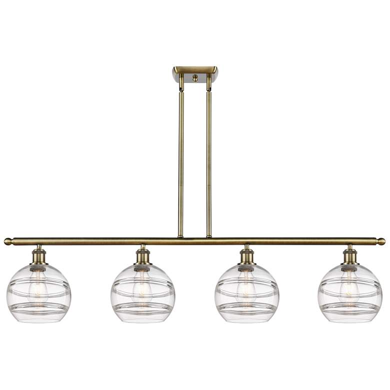 Image 1 Rochester 48"W 4-Light Antique Brass Stem Island Light w/ 8" Clea
