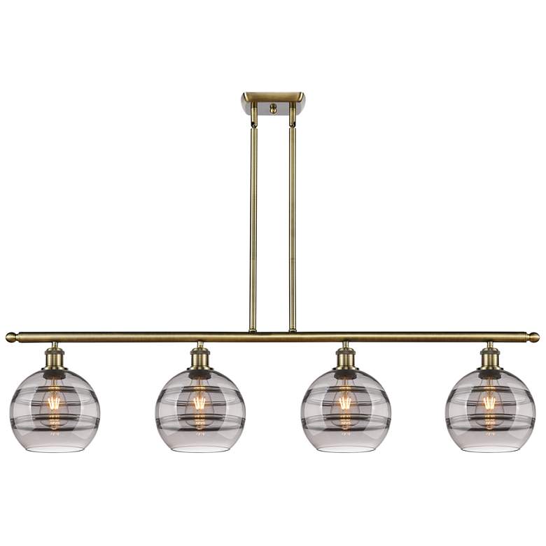 Image 1 Rochester 48"W 4-Light Antique Brass Stem Island Light w/ 8" Smok
