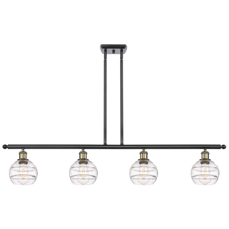 Image 1 Rochester 48"W 4-Light Black Brass Stem Island Light w/ 6" Clear