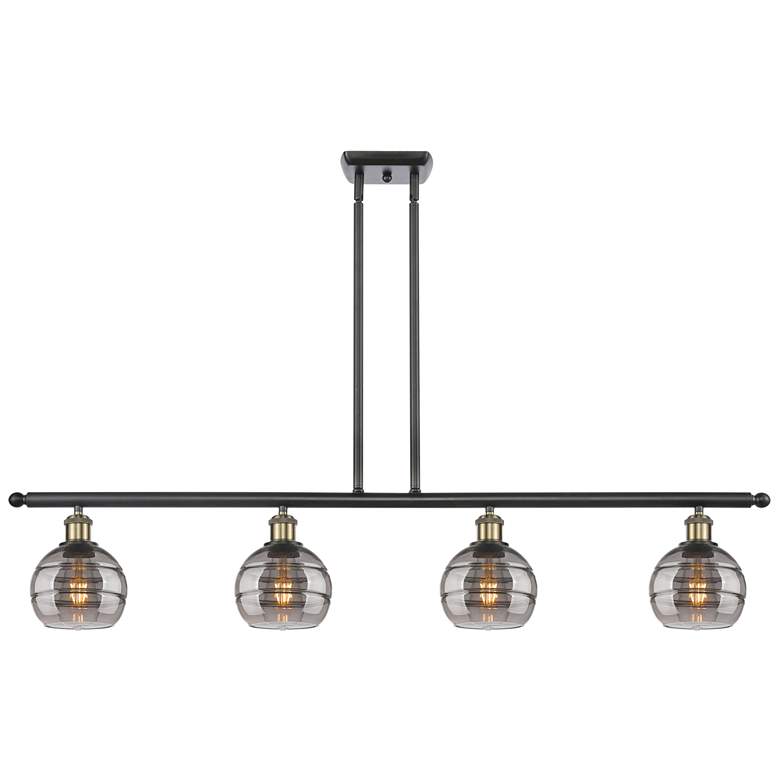 Image 1 Rochester 48"W 4-Light Black Brass Stem Island Light w/ 6" Smoke