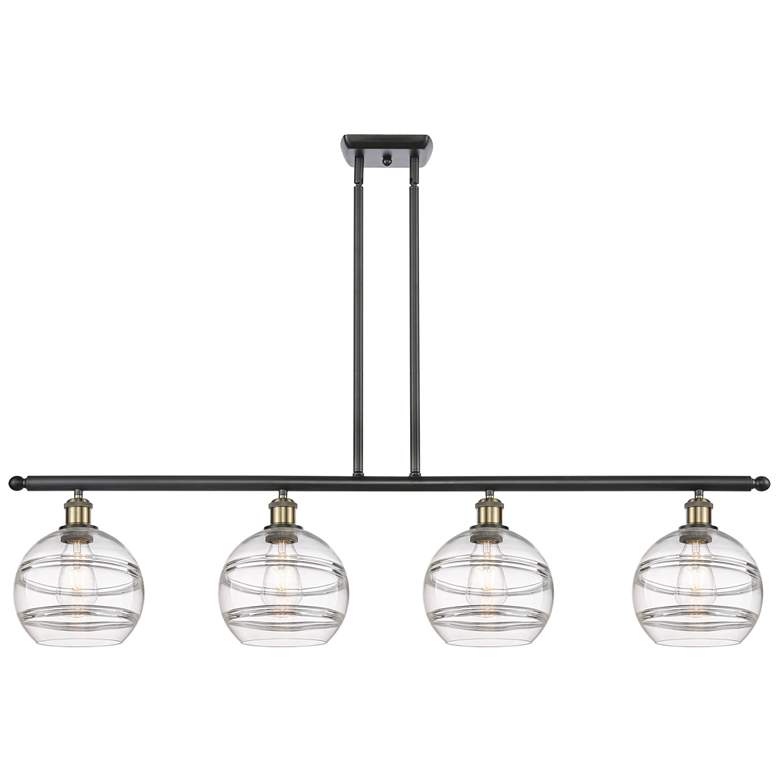 Image 1 Rochester 48"W 4-Light Black Brass Stem Island Light w/ 8" Clear