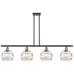 Rochester 48"W 4-Light Black Brass Stem Island Light w/ 8" Clear