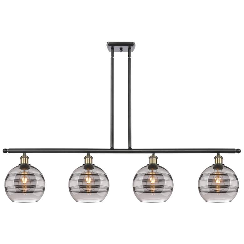 Image 1 Rochester 48"W 4-Light Black Brass Stem Island Light w/ 8" Smoke