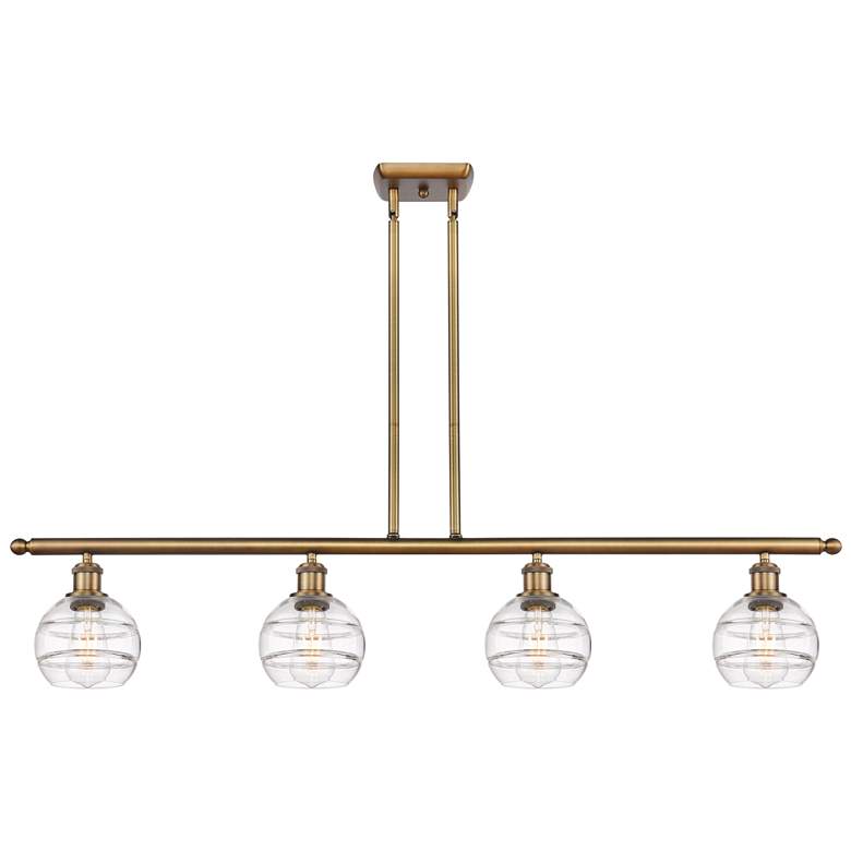 Image 1 Rochester 48"W 4-Light Brushed Brass Stem Island Light w/ 6" Clea