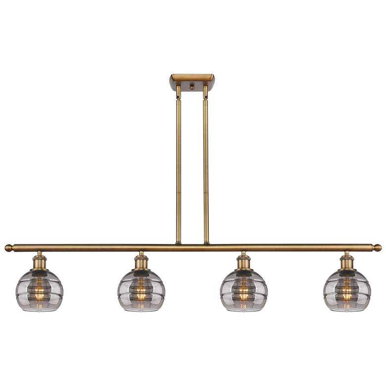 Image 1 Rochester 48"W 4-Light Brushed Brass Stem Island Light w/ 6" Smok
