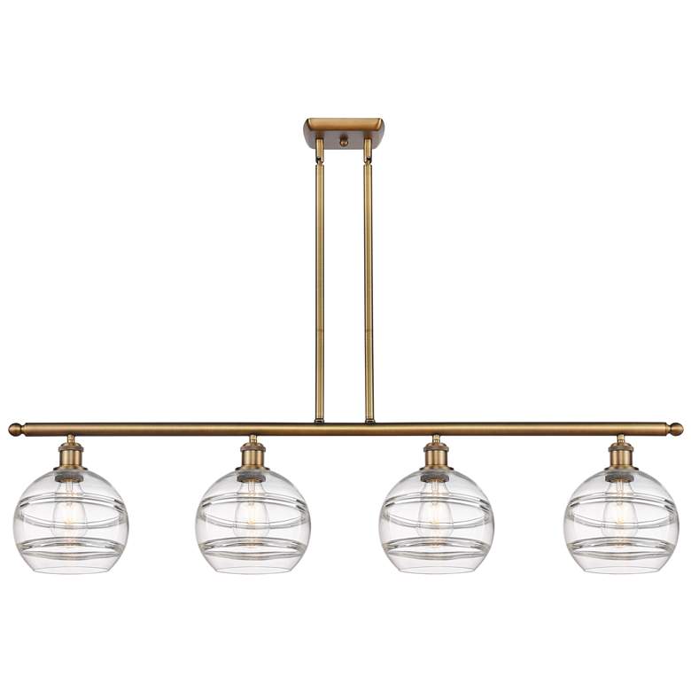 Image 1 Rochester 48"W 4-Light Brushed Brass Stem Island Light w/ 8" Clea
