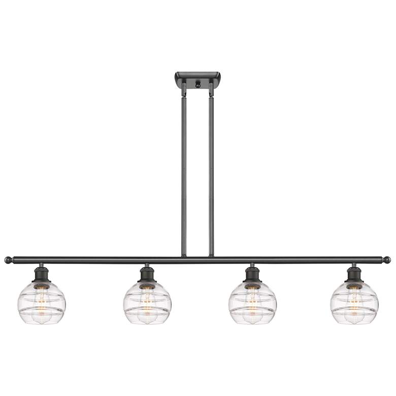 Image 1 Rochester 48"W 4-Light Oiled Bronze Stem Island Light w/ 6" Clear
