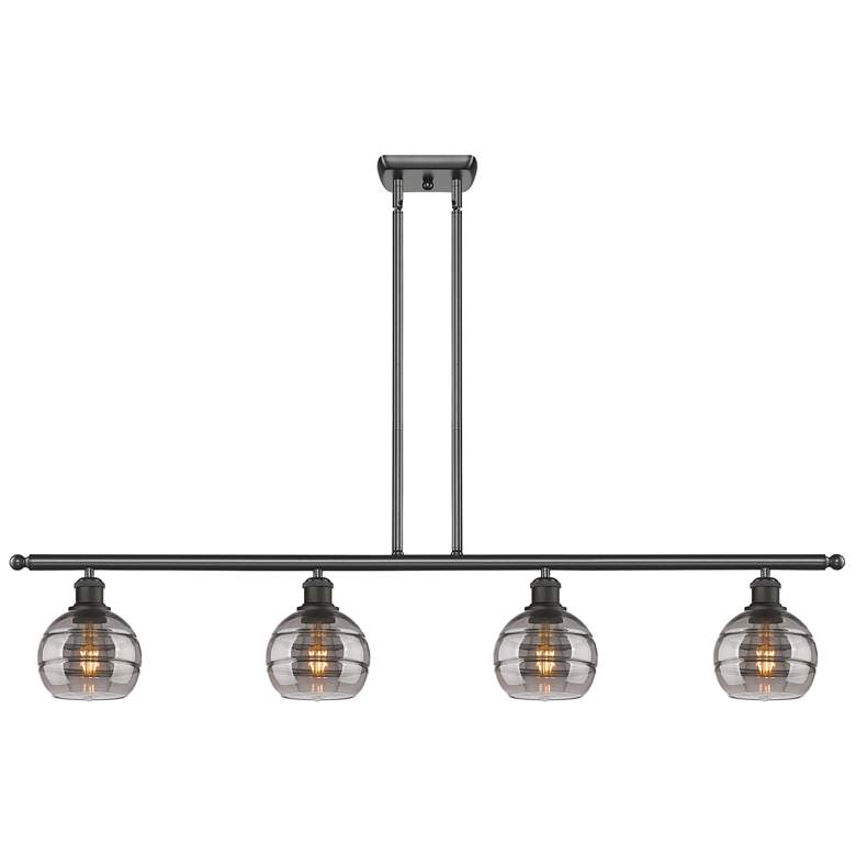 Image 1 Rochester 48"W 4-Light Oiled Bronze Stem Island Light w/ 6" Smoke