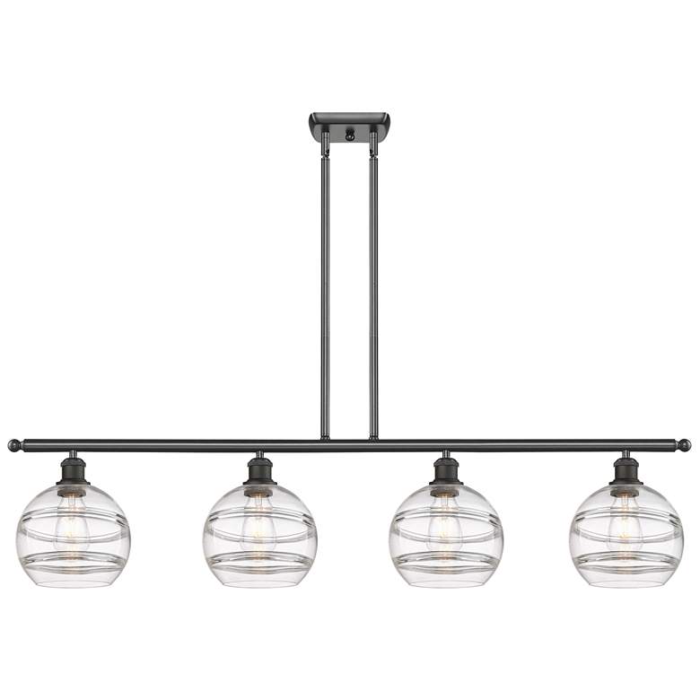 Image 1 Rochester 48"W 4-Light Oiled Bronze Stem Island Light w/ 8" Clear