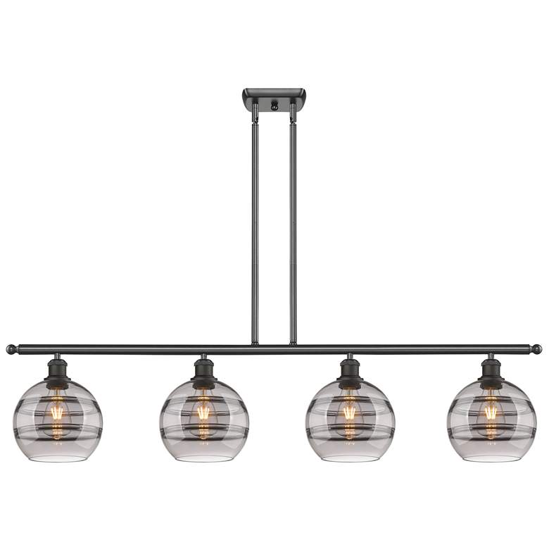 Image 1 Rochester 48"W 4-Light Oiled Bronze Stem Island Light w/ 8" Smoke