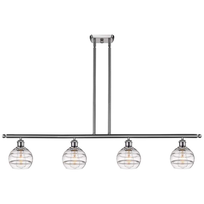 Image 1 Rochester 48"W 4-Light Satin Nickel Stem Island Light w/ 6" Clear