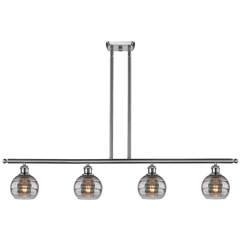 Image 1 Rochester 48"W 4-Light Satin Nickel Stem Island Light w/ 6" Smoke