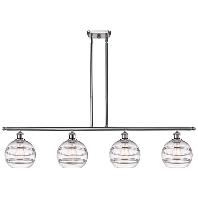 Image 1 Rochester 48"W 4-Light Satin Nickel Stem Island Light w/ 8" Clear