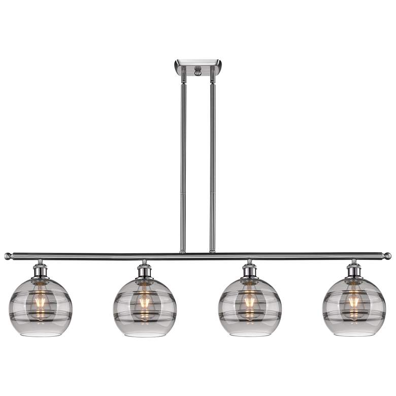 Image 1 Rochester 48"W 4-Light Satin Nickel Stem Island Light w/ 8" Smoke