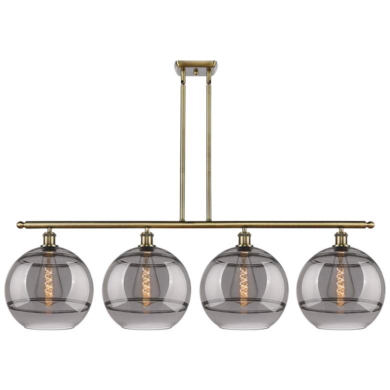 Image 1 Rochester 50.25"W 4-Light Antique Brass Stem Island Light w/ Smoke Sha
