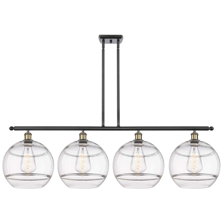 Image 1 Rochester 50.25"W 4-Light Black Brass Stem Island Light w/ Clear Shade
