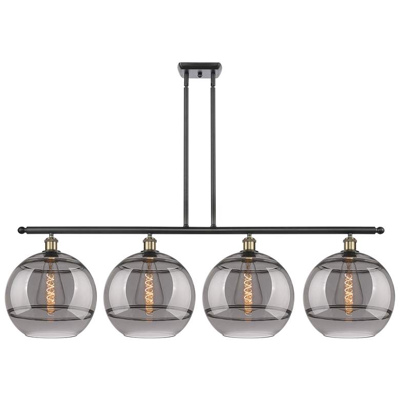 Image 1 Rochester 50.25"W 4-Light Black Brass Stem Island Light w/ Smoke Shade