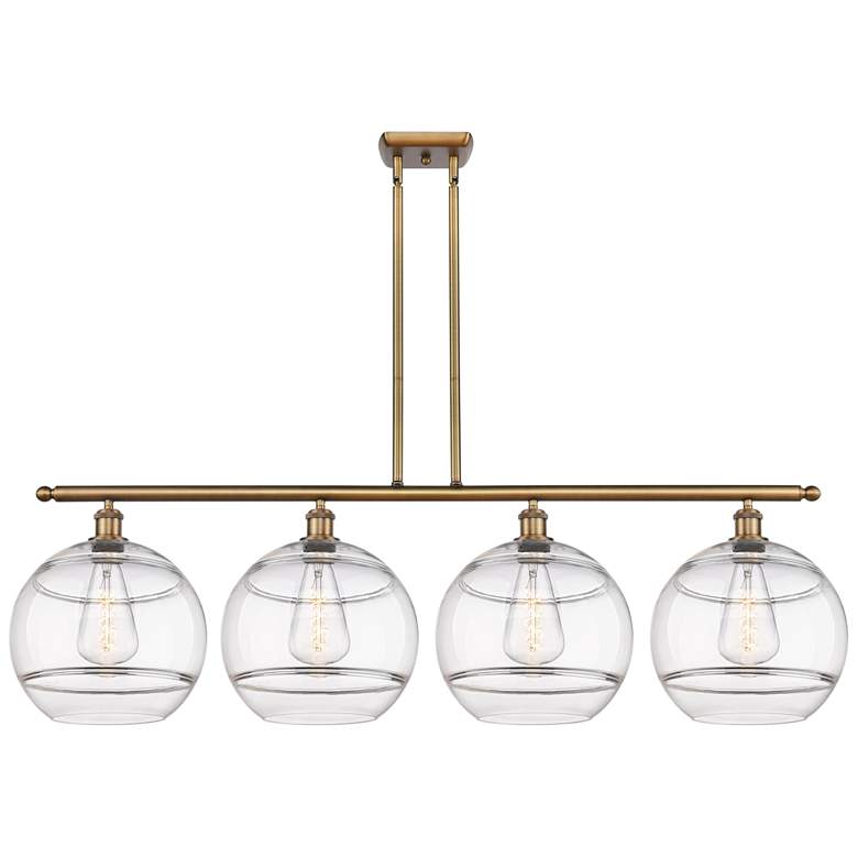 Image 1 Rochester 50.25"W 4-Light Brushed Brass Stem Island Light w/ Clear Sha