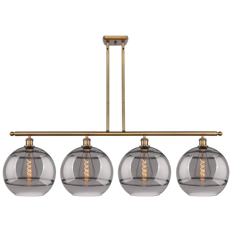 Image 1 Rochester 50.25"W 4-Light Brushed Brass Stem Island Light w/ Smoke Sha