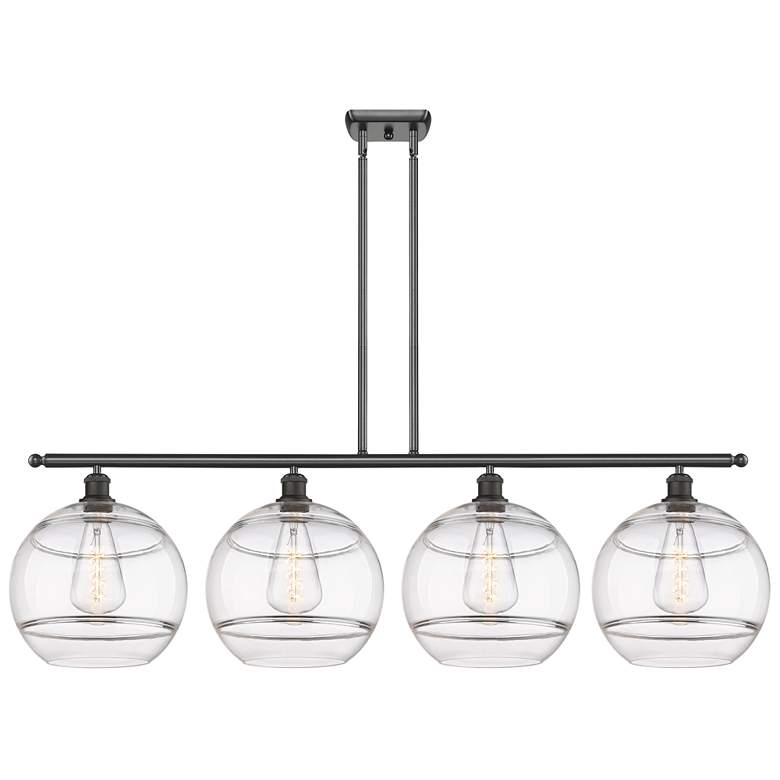 Image 1 Rochester 50.25"W 4-Light Oiled Bronze Stem Island Light w/ Clear Shad