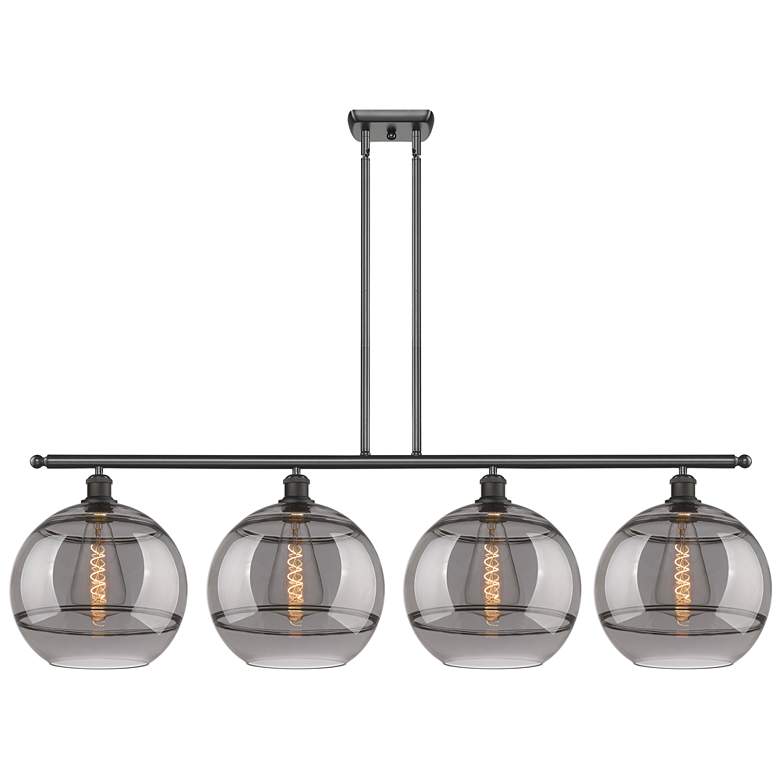 Image 1 Rochester 50.25"W 4-Light Oiled Bronze Stem Island Light w/ Smoke Shad