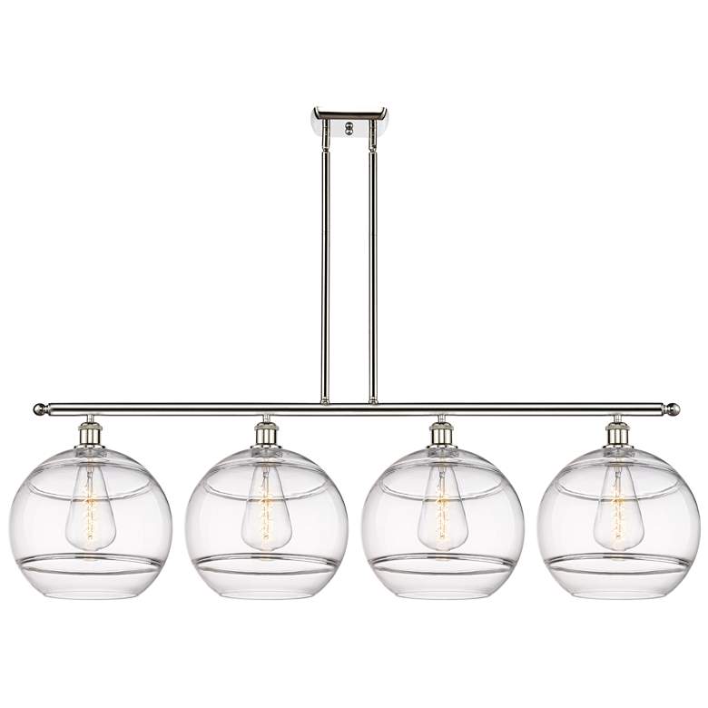 Image 1 Rochester 50.25"W 4-Light Polished Nickel Stem Island Light w/ Clear S