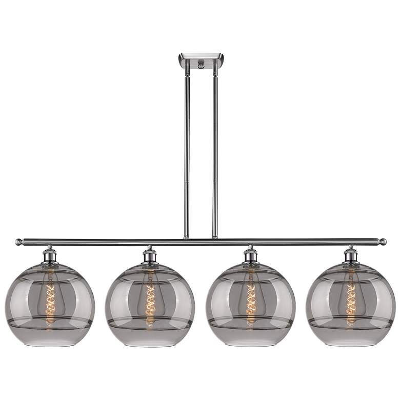 Image 1 Rochester 50.25"W 4-Light Satin Nickel Stem Island Light w/ Smoke Shad