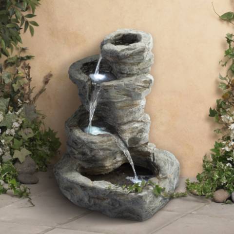 Driftwood and Rock Style Tiered Water Fountain with LED Lights Outdoor Garden Decor - Bed Bath & Beyond - 43933275 Driftwood and Rock Style Tiered Water Fountain with LED Lights Outdoor Garden Decor - Bed Bath & Beyond - 43933275