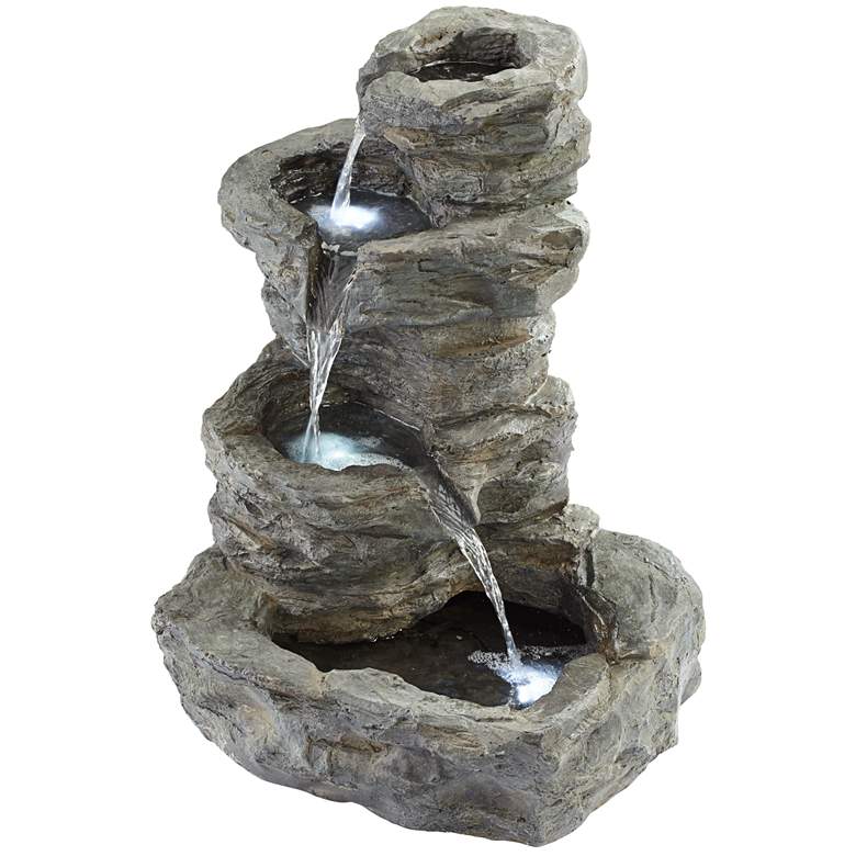 Image 2 Rock Cascade 22" Gray Stone Outdoor Fountain with LED Light