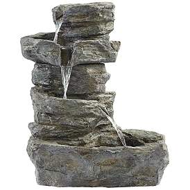 Image3 of Rock Cascade 22" Gray Stone Outdoor Fountain with LED Light more views