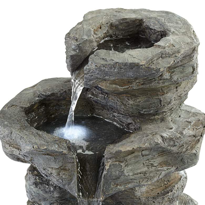 Image 4 Rock Cascade 22 inch Gray Stone Outdoor Fountain with LED Light more views