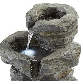Image4 of Rock Cascade 22" Gray Stone Outdoor Fountain with LED Light more views