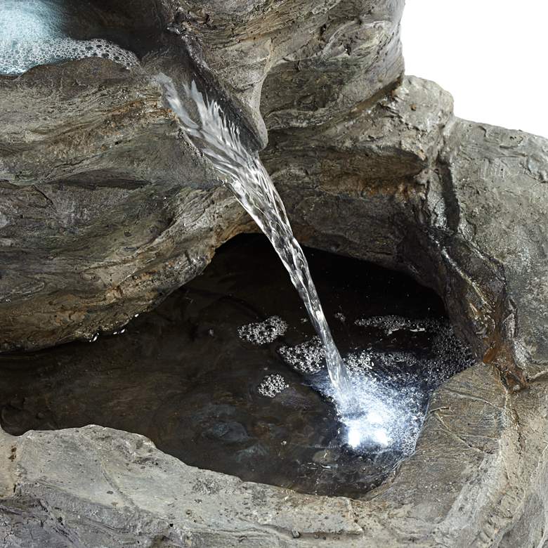 Image 5 Rock Cascade 22" Gray Stone Outdoor Fountain with LED Light more views
