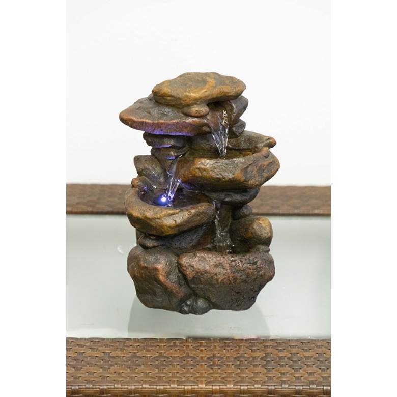Image 3 Rock Formation 3-Tier LED 11 inch High Tabletop Fountain more views