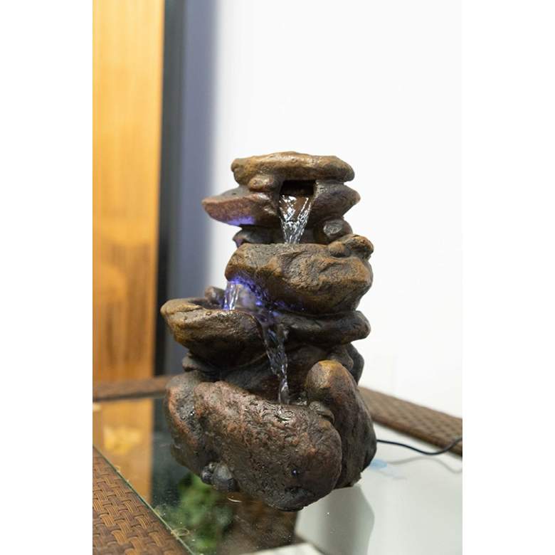 Image 4 Rock Formation 3-Tier LED 11 inch High Tabletop Fountain more views