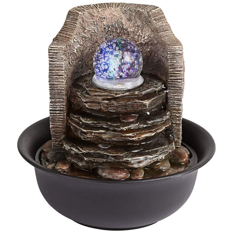 Image 2 Rock Stack and Ball 10 1/4 inch High Tabletop Fountain