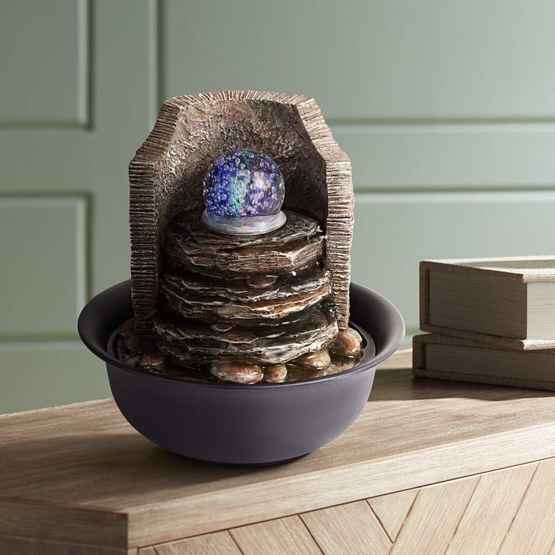 Rock Stack and Ball 10 1/4&quot; High Tabletop Fountain