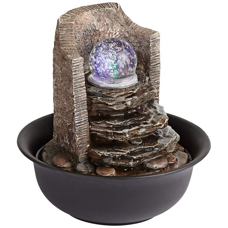 Image 3 Rock Stack and Ball 10 1/4 inch High Tabletop Fountain more views