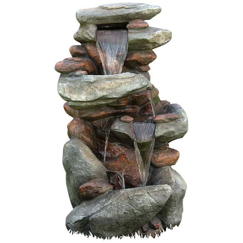 Image 2 Rock Waterfall 40 inch High Outdoor Fountain with LED Lights