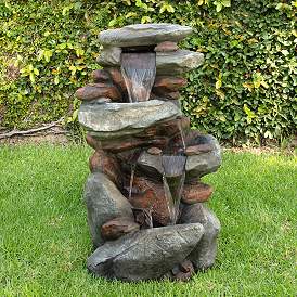 Image1 of Rock Waterfall 40" High Outdoor Fountain with LED Lights