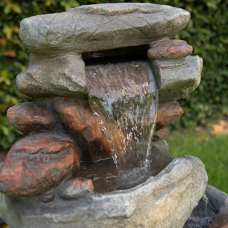 Image 6 Rock Waterfall 40" High Outdoor Fountain with LED Lights more views