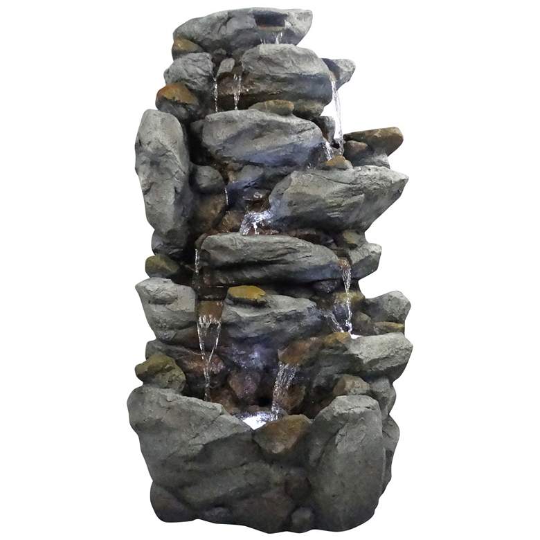 Image 2 Rock Waterfall 50" High 8-Tier Outdoor LED Floor Fountain