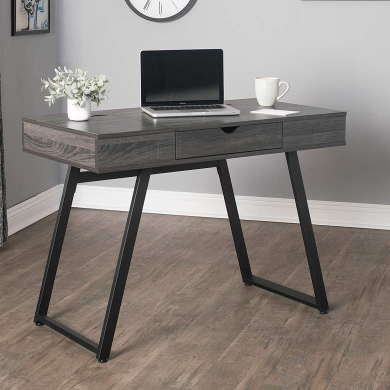 Image 1 Rockdale 42 inch Wide Modern Gray Office Writing Desk with USB Ports