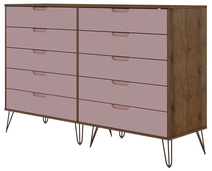 Image 6 Rockefeller 10-Drawer Double Tall Dresser in Nature and Rose Pink more views