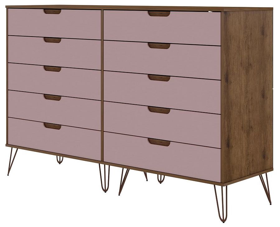 Image 7 Rockefeller 10-Drawer Double Tall Dresser in Nature and Rose Pink more views