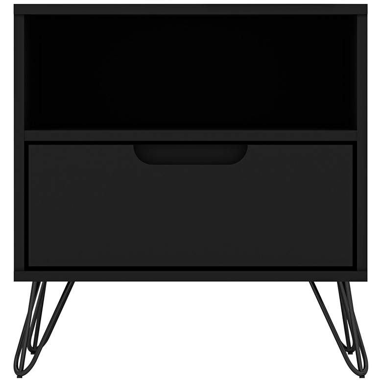 Image 2 Rockefeller 20" Wide Matte Black 1-Shelf 1-Drawer Nightstand