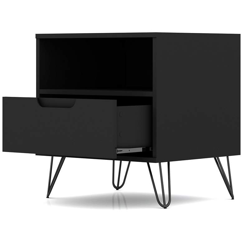 Image 3 Rockefeller 20" Wide Matte Black 1-Shelf 1-Drawer Nightstand more views